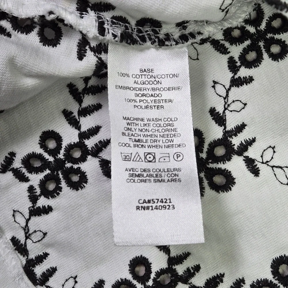 LOFT Womens XS White Black Eyelet Embroidered Puff Sleeve Square Neck Top 586416